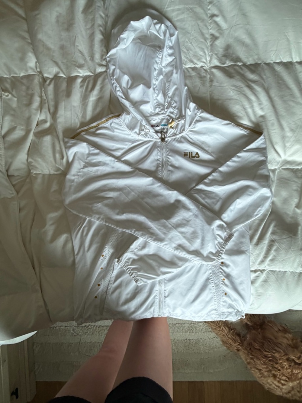 Fila White Hooded Pullover with Gold Trim